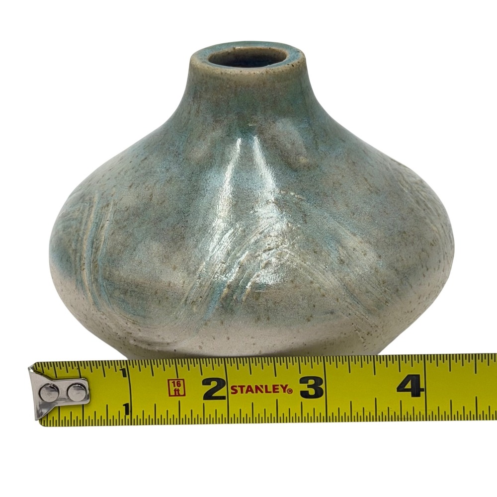 Studio Pottery Bud Vase Teal Green Speckled Cream Signed Heart Artisan Ceramic - Picture 5 of 6